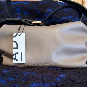 Adolfo Dominguez Taupe Leather Shoulder Bag